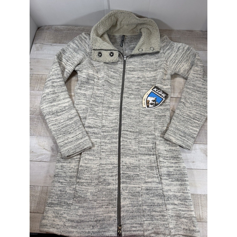 Kuhl Alaska Long Jacket Womens XS Gray Fleece Sherpa Collar Full Zip NWT